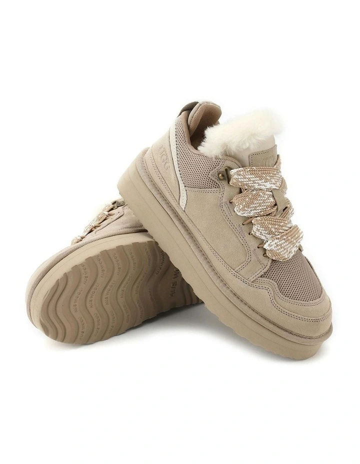 Urban Chic Sheepskin Wool Lace-Up Sneakers in Beige image 2