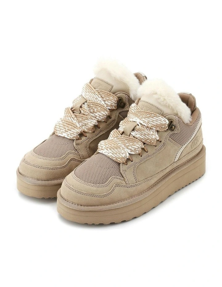 Urban Chic Sheepskin Wool Lace-Up Sneakers in Beige image 3