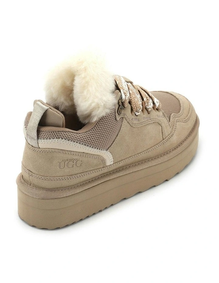 Urban Chic Sheepskin Wool Lace-Up Sneakers in Beige image 4