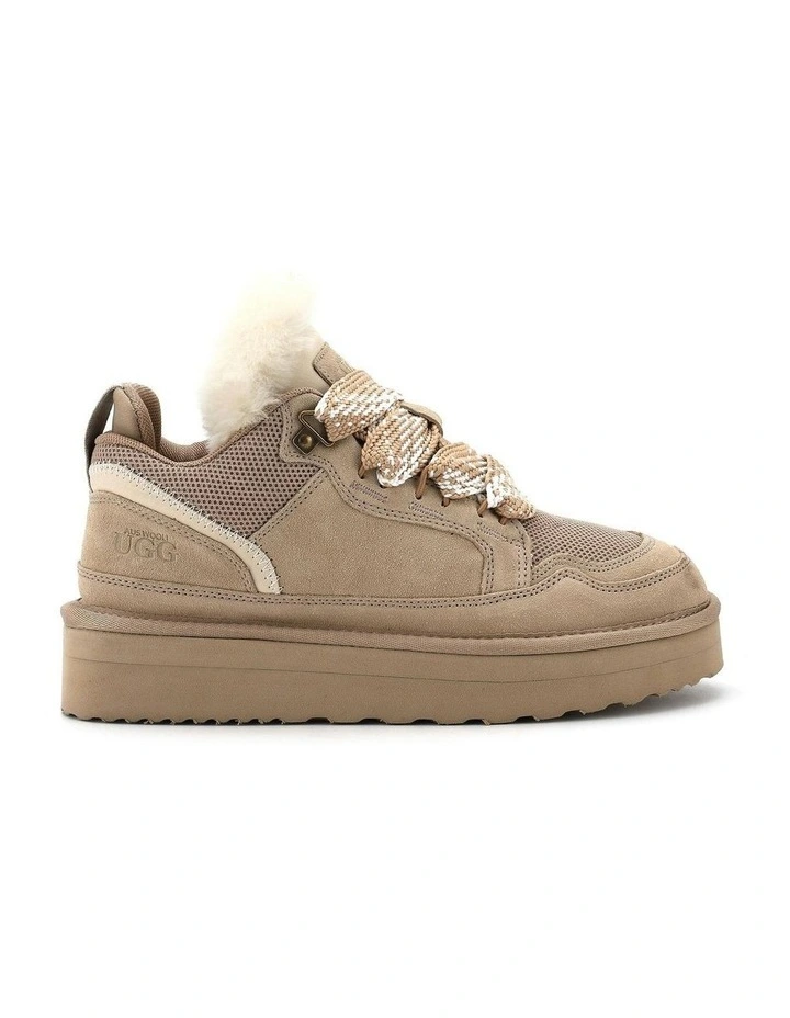 Urban Chic Sheepskin Wool Lace-Up Sneakers in Beige image 5