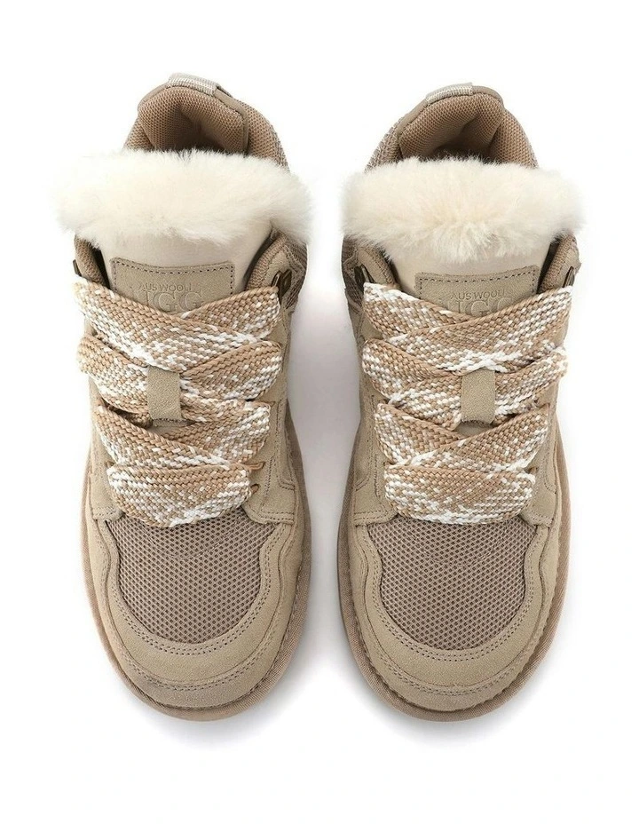 Urban Chic Sheepskin Wool Lace-Up Sneakers in Beige image 6