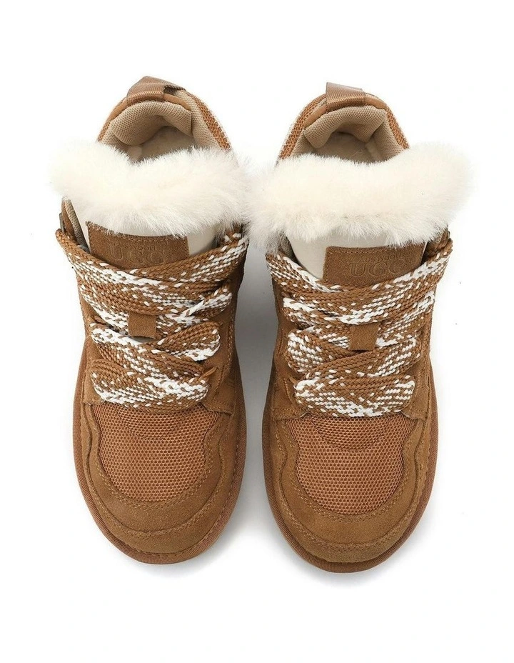 Urban Chic Sheepskin Wool Lace-Up Sneakers in Brown image 2