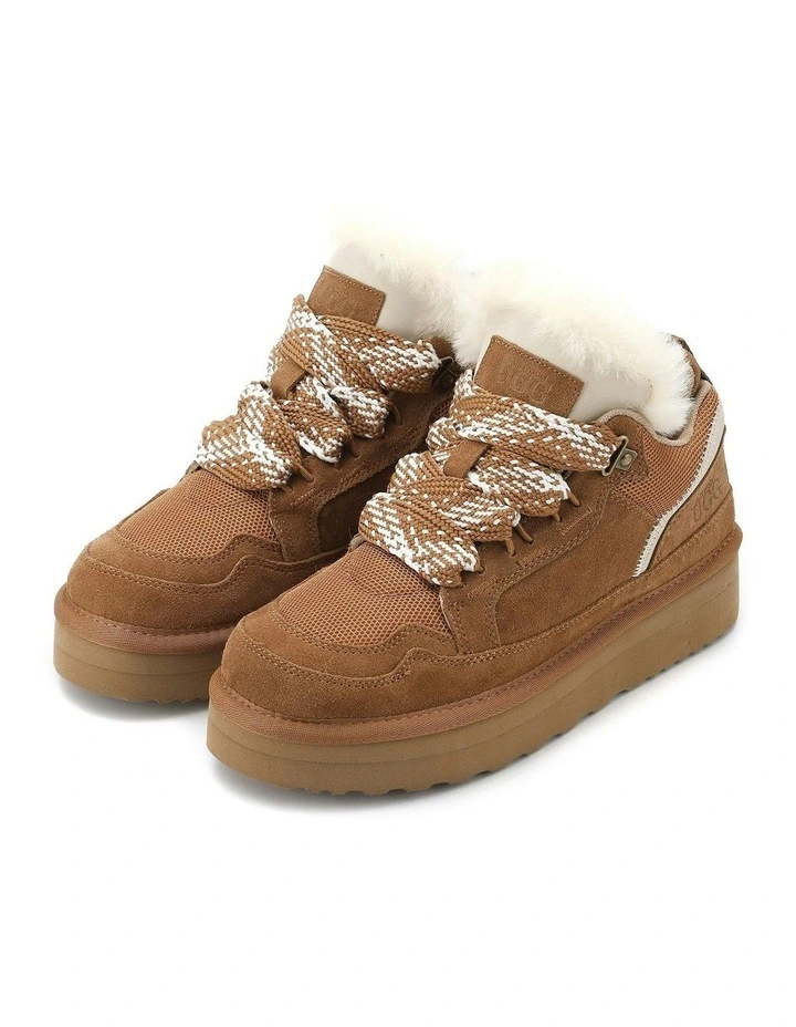 Urban Chic Sheepskin Wool Lace-Up Sneakers in Brown image 3