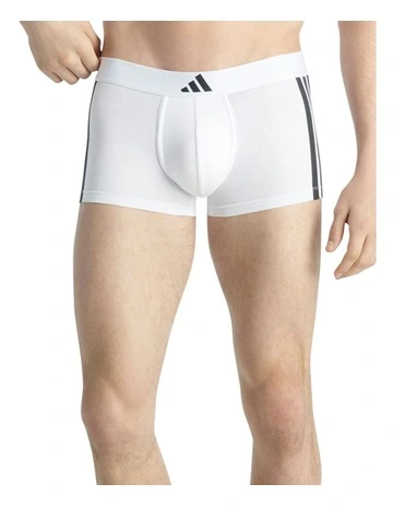Active Flex Cotton 3 Stripes Low Rise Trunk Underwear 2 Pack in White