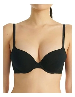 Active Essentials Wired Cotton T-shirt Push Up Bra in Black