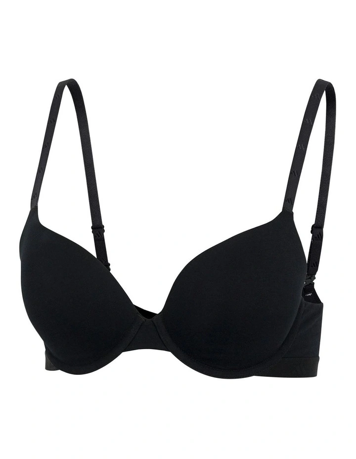 Active Essentials Wired Cotton T-shirt Push Up Bra in Black image 5
