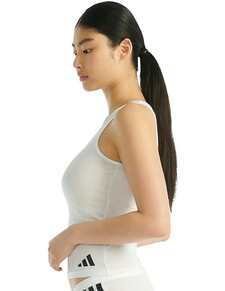 Active Essentials Cotton 3 Stripes Tank Top in White image 3