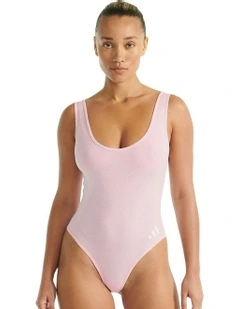 Active Essentials Cotton 3 Stripes Padded Underwear Bodysuit in Clear Pink
