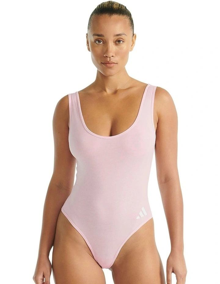Active Essentials Cotton 3 Stripes Padded Underwear Bodysuit in Clear Pink image 1
