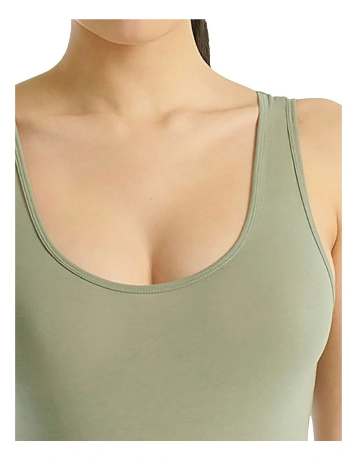 Active Essentials Cotton 3 Stripes Padded Underwear Bodysuit in Green image 4