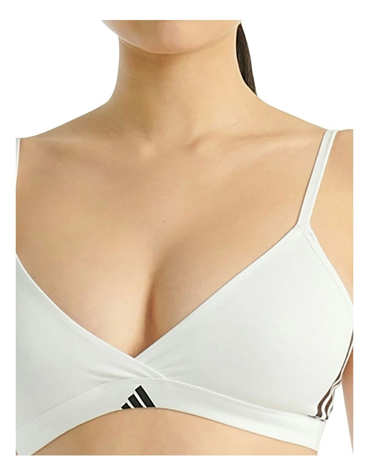 Active Essentials Cotton 3 Stripes Triangle Wrap Bralette in White image 5