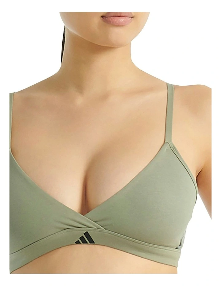 Active Essentials Cotton 3 Stripes Triangle Wrap Bralette in Green image 5