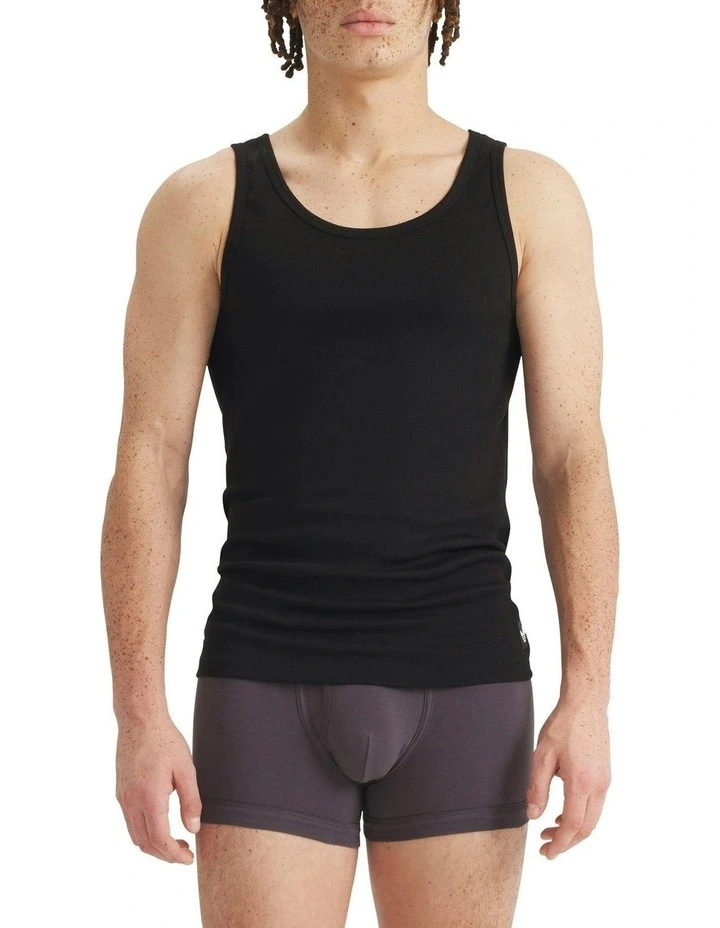 Comfort Cotton Rib Tank Top Pack Of 2 in Black image 2