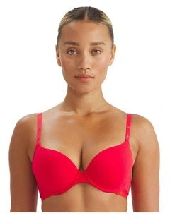Active Essentials Wired Cotton T-Shirt Push Up Bra in Pure Ruby