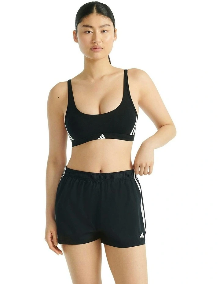 Active Essentials Cotton 3 Stripes Scoop Bralette in Black image 4