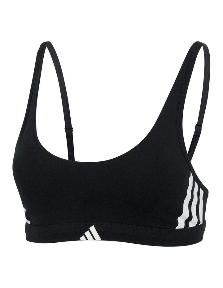 Active Essentials Cotton 3 Stripes Scoop Bralette in Black image 5