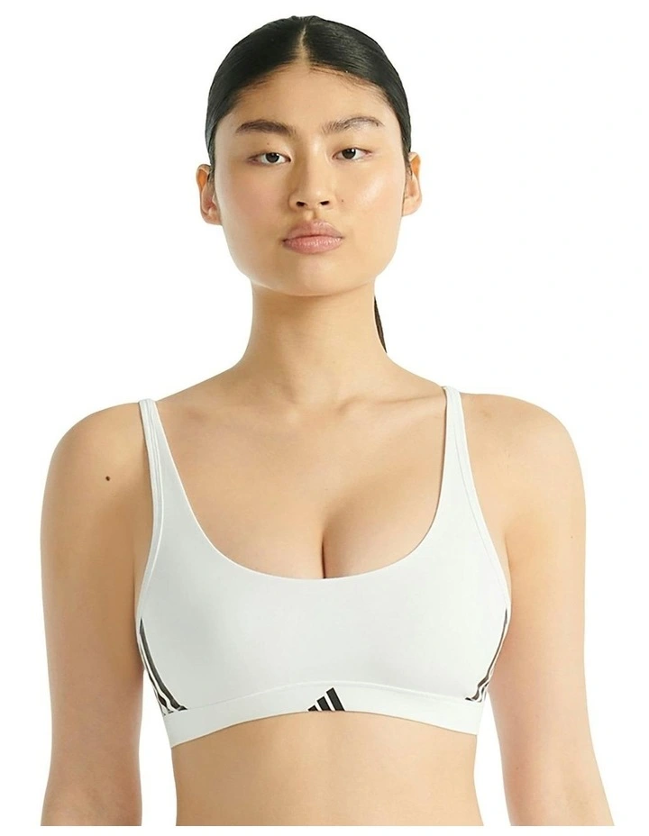Active Essentials Cotton 3 Stripes Scoop Bralette in White image 1