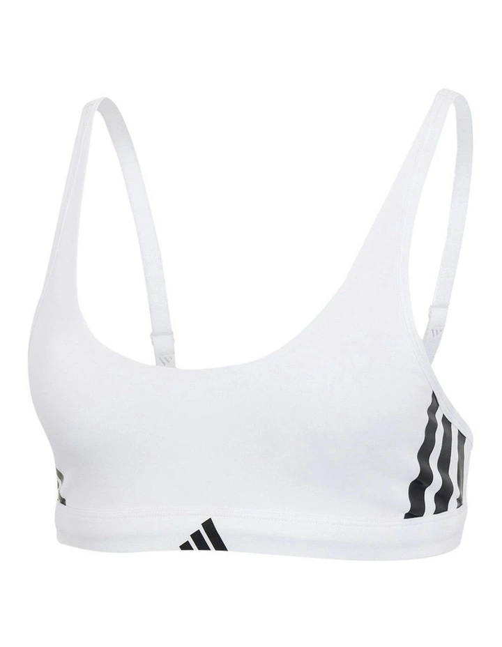 Active Essentials Cotton 3 Stripes Scoop Bralette in White image 5
