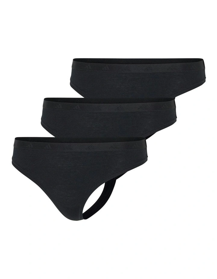Active Essentials Cotton Low Rise Thong Pack Of 3 in Black image 1