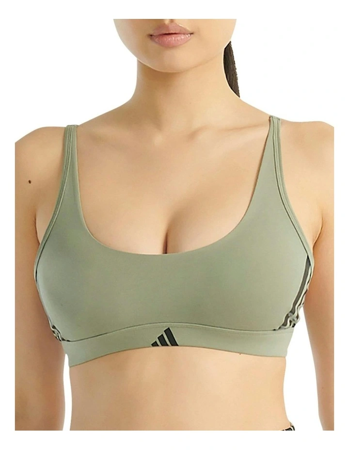Active Essentials Cotton 3 Stripes Scoop Bralette in Silver Pebble image 1