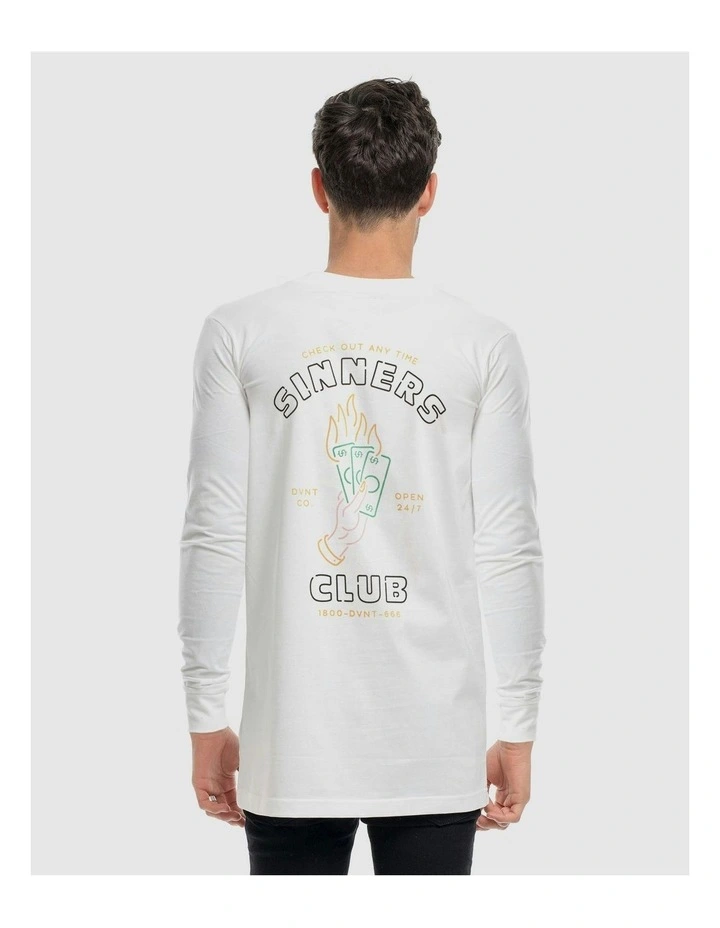 Sinners Club Long Sleeve Tee in White image 4