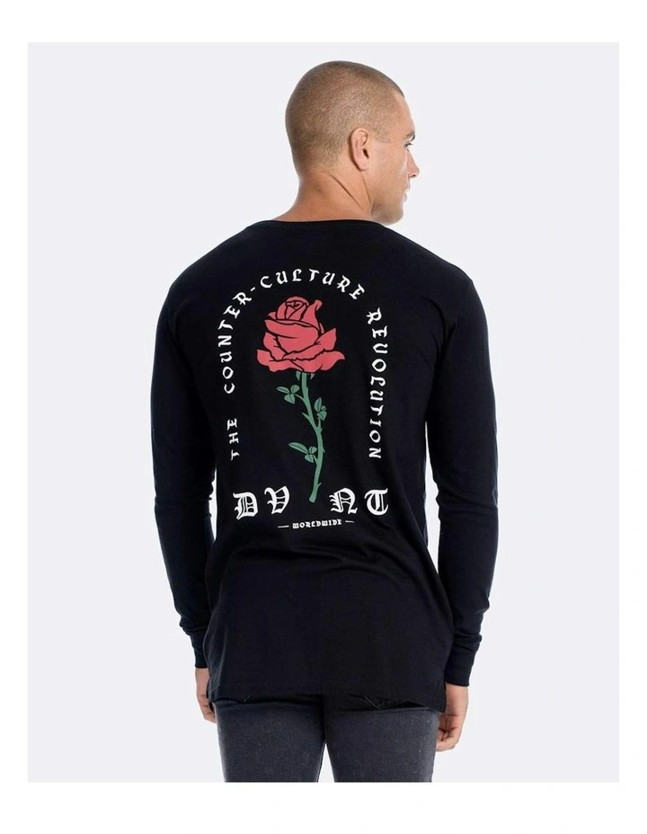 Barbed Rose Long Sleeve Tee in Black image 2