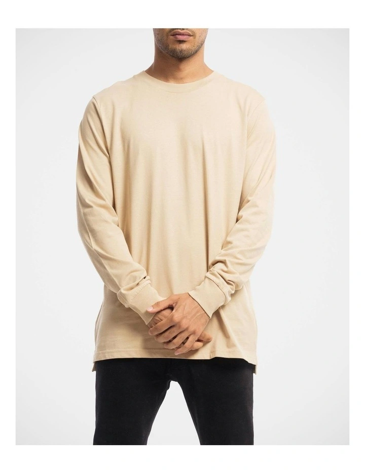 Devoid Premium Long Sleeve Tee in Beige image 3
