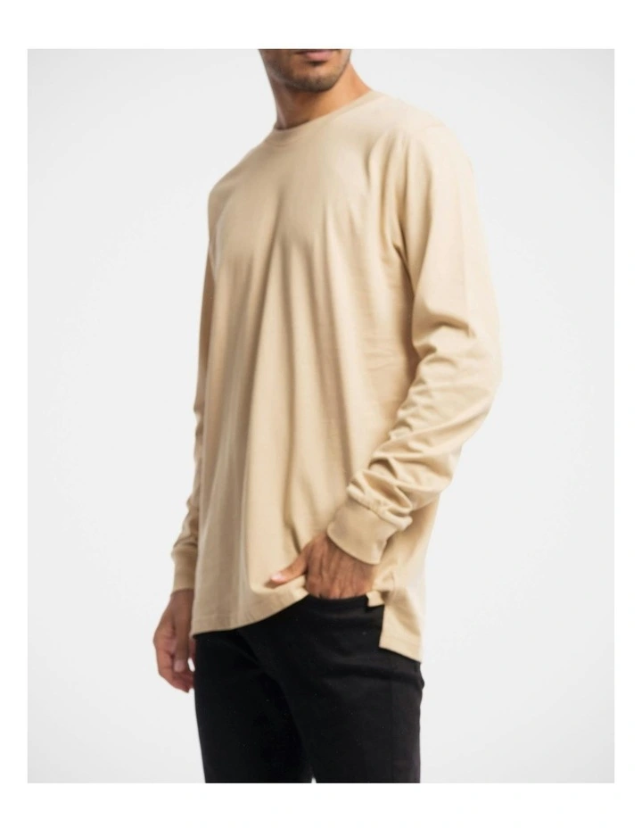 Devoid Premium Long Sleeve Tee in Beige image 4