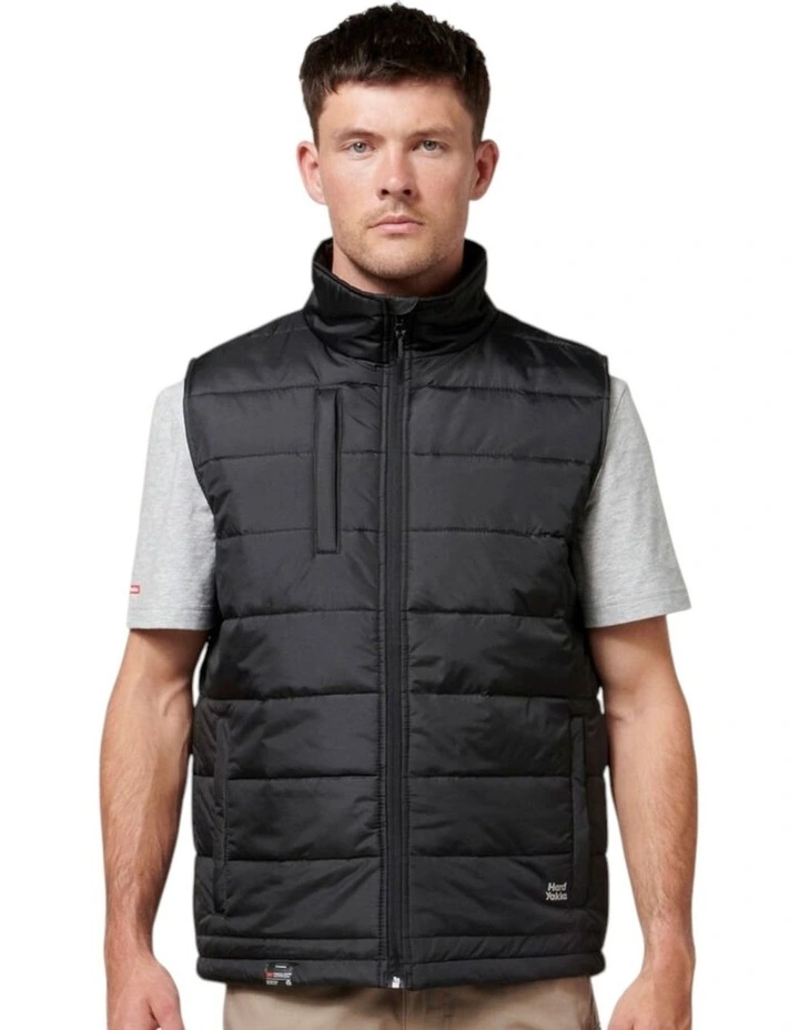 Mens Hard Yakka Puffa 2.0 Vest Waterproof Winter Zip Up in Black image 1