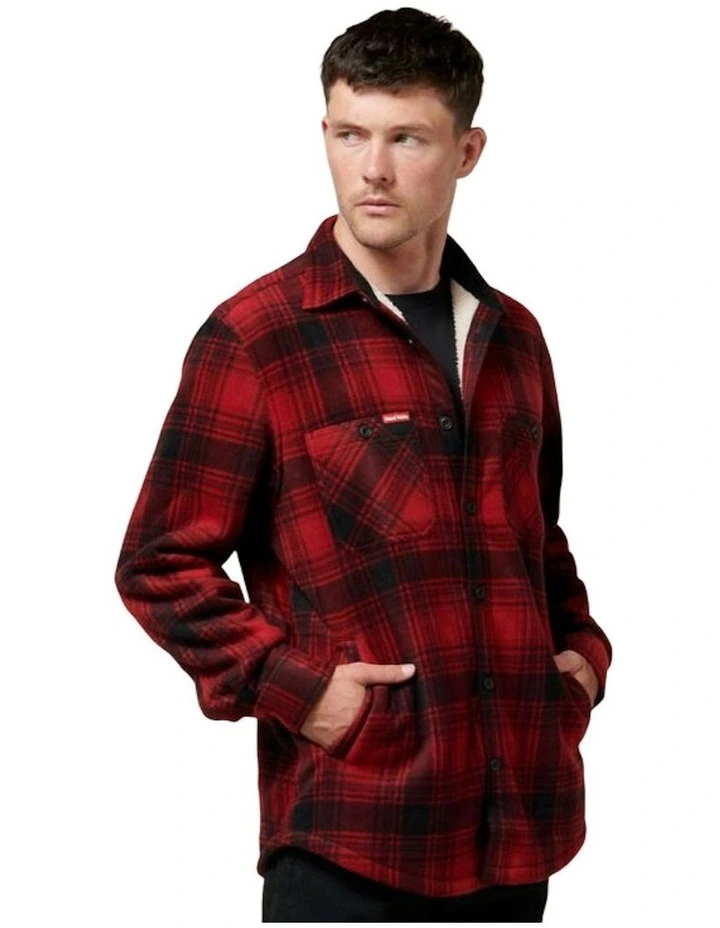 Legends Sherpa Fleece Jacket Shirt Camper in Red image 4