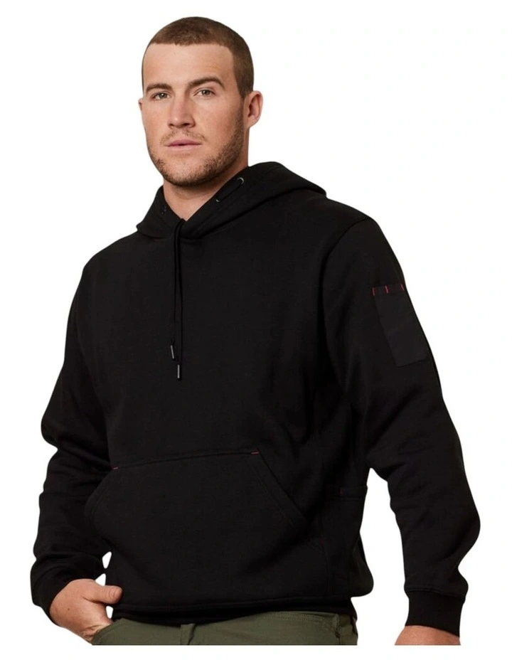 Mens Hard Yakka Brushed Fleece Hoodie Jumper in Black image 1