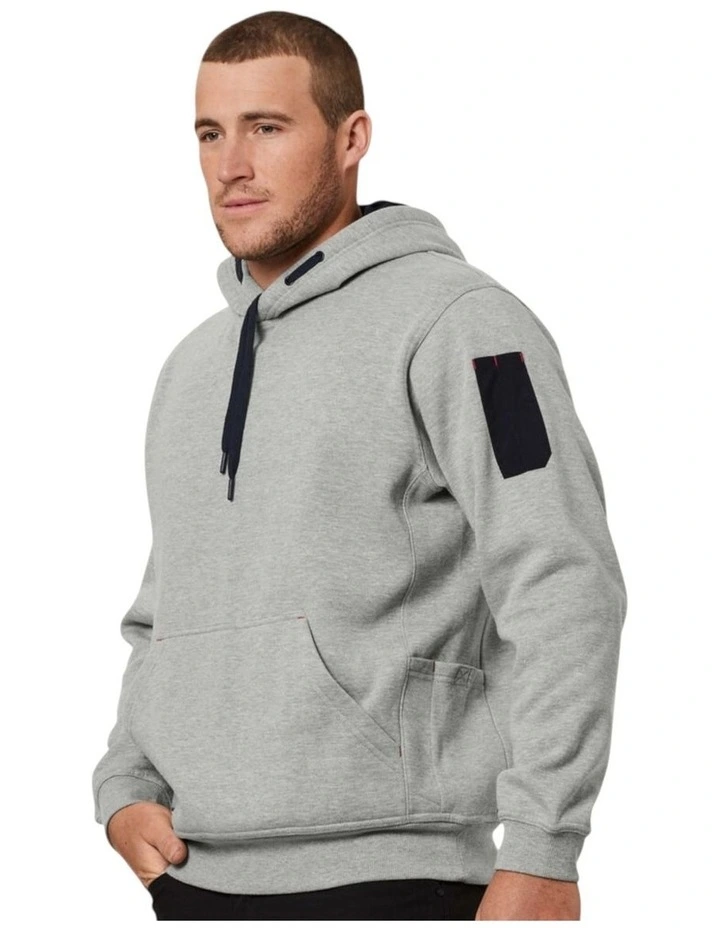 Mens Hard Yakka Brushed Fleece Hoodie Jumper in Grey Marle image 1