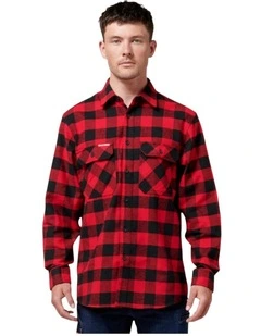 Mens Hard Yakka Foundation New Check Flannel Shirt in Red