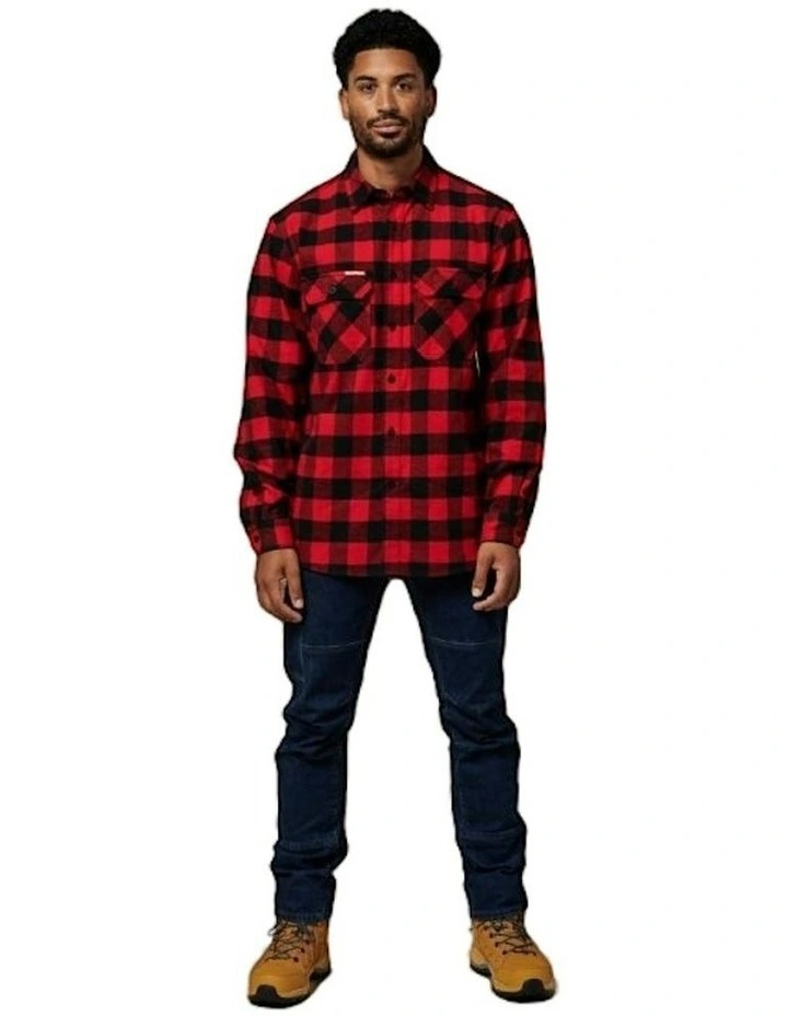 Mens Hard Yakka Foundation New Check Flannel Shirt in Red image 4