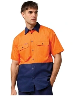Core Hi Vis 2 Tone Short Sleeve Lightweight Vented Shirt in Orange Navy