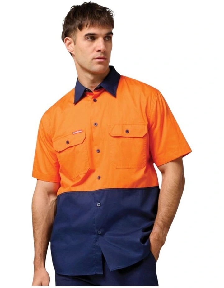 Core Hi Vis 2 Tone Short Sleeve Lightweight Vented Shirt in Orange Navy image 1