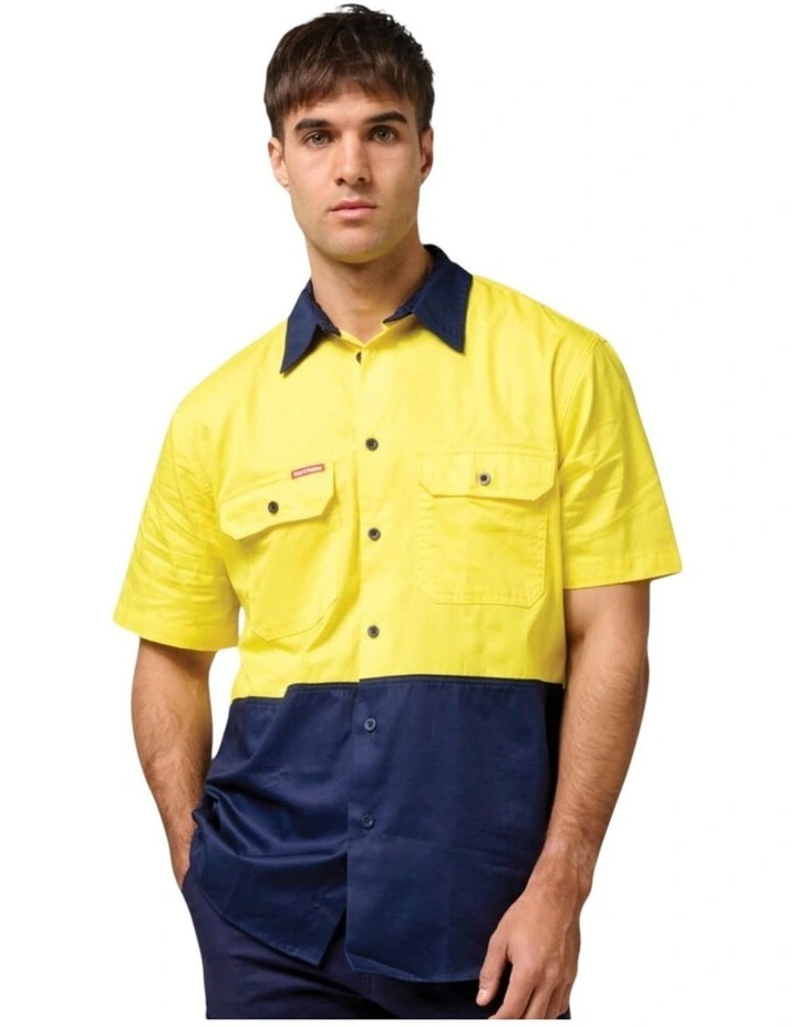 Core Hi Vis 2 Tone Short Sleeve Lightweight Vented Shirt in Yellow Navy image 1