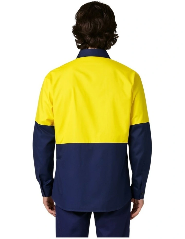 Basic 2 Tone Long Sleeve Vented Drill Shirt in Yellow Navy image 2
