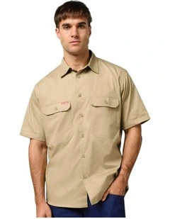 Short Sleeve Lightweight Drill Ventilated Shirt in Khaki