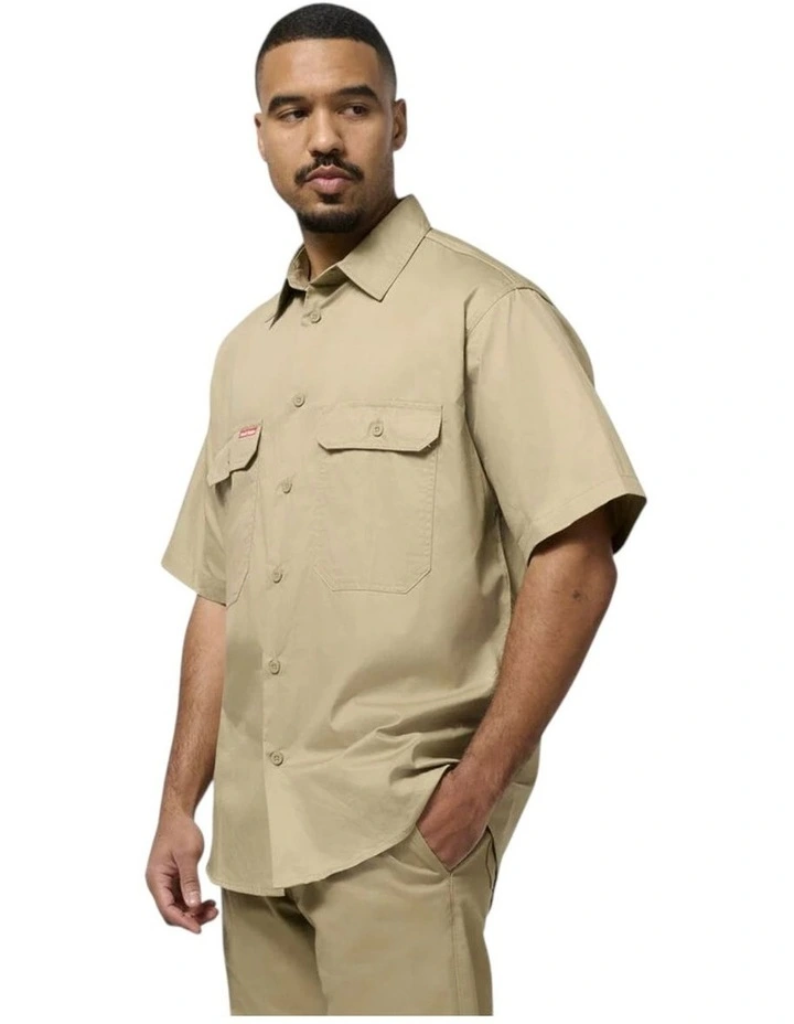 Short Sleeve Lightweight Drill Ventilated Shirt in Khaki image 3