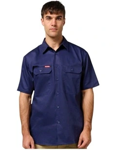 Short Sleeve Lightweight Drill Ventilated Shirt in Navy