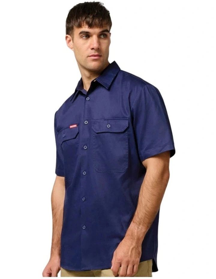 Short Sleeve Lightweight Drill Ventilated Shirt in Navy image 3