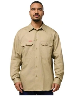 Mens Hard Yakka Long Sleeve Lightweight Drill Ventilated Shirt in Khaki