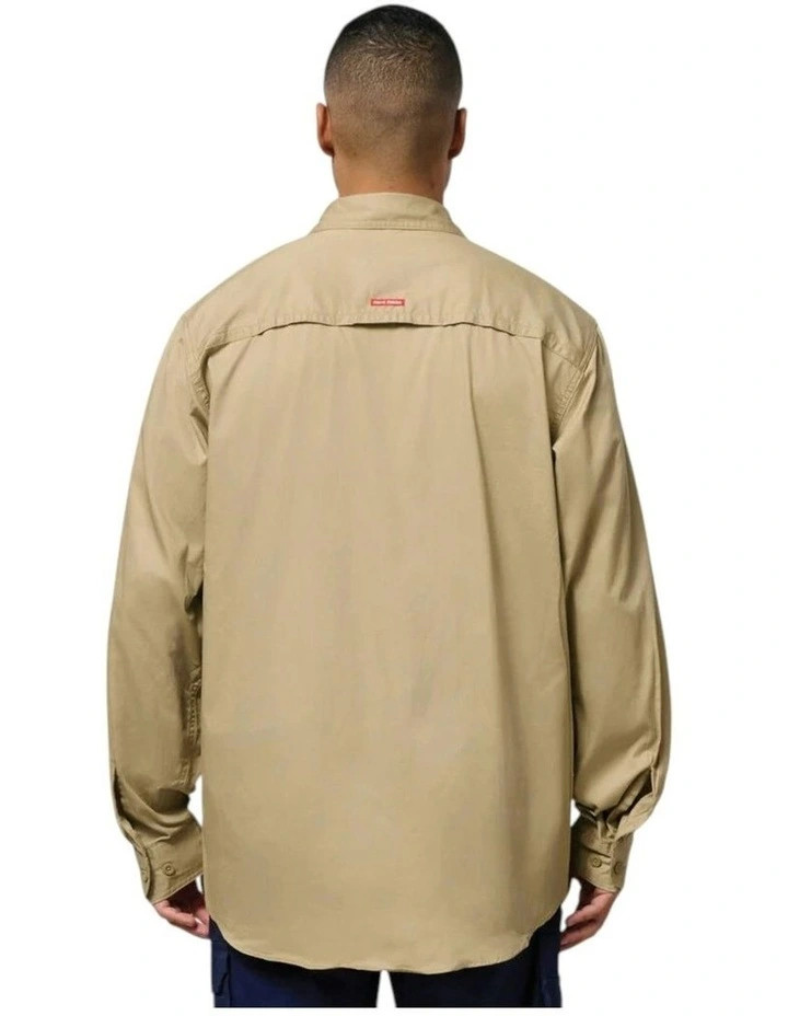 Mens Hard Yakka Long Sleeve Lightweight Drill Ventilated Shirt in Khaki image 2