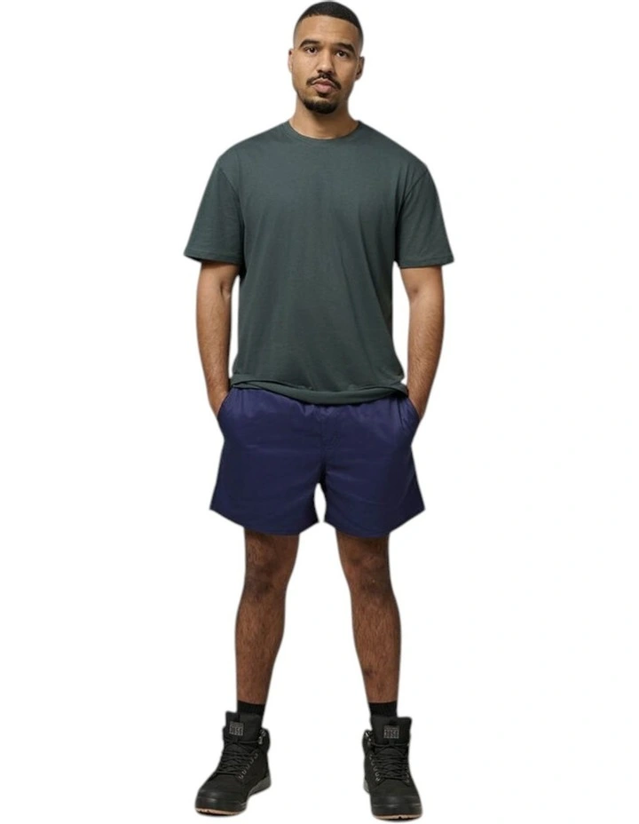 Elastic Waist Short Cotton Work Wear Shorts in Navy image 4