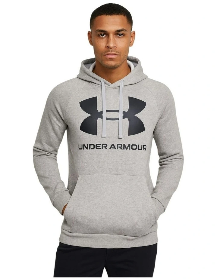Ua Rival Fleece Big Logo Hoodie Sweatshirt Mod in Gray/Light Heather/Black image 1