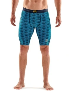 Series-3 Battleship Wave Activewear Half Tights in Blue