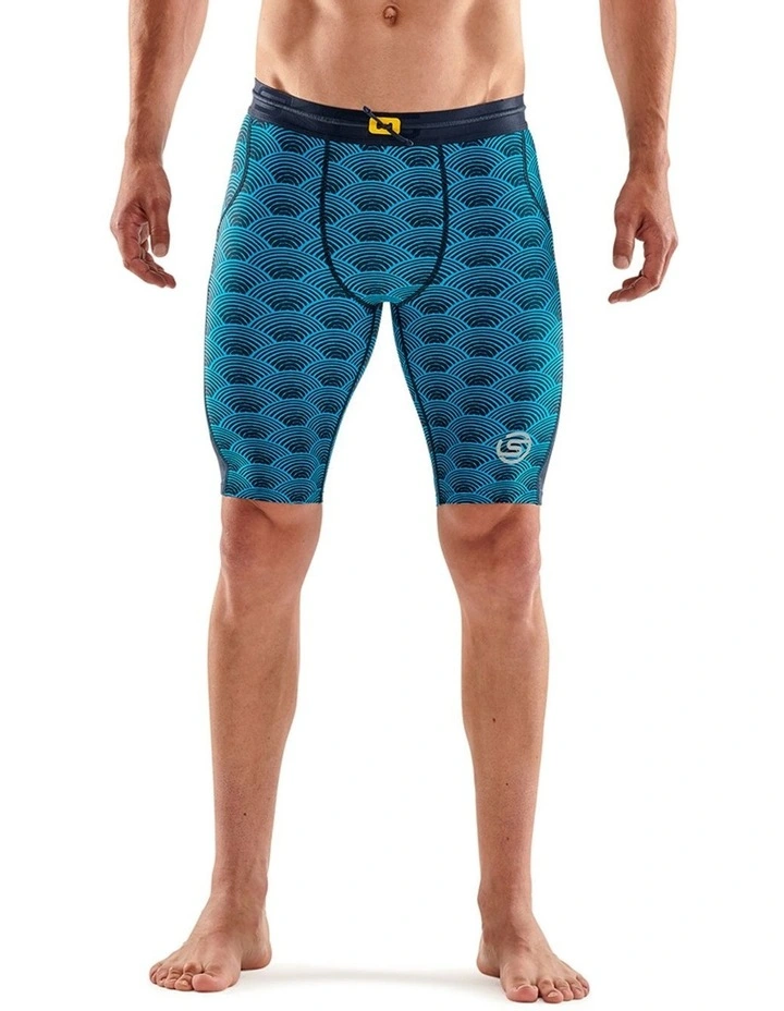Series-3 Battleship Wave Activewear Half Tights in Blue image 1