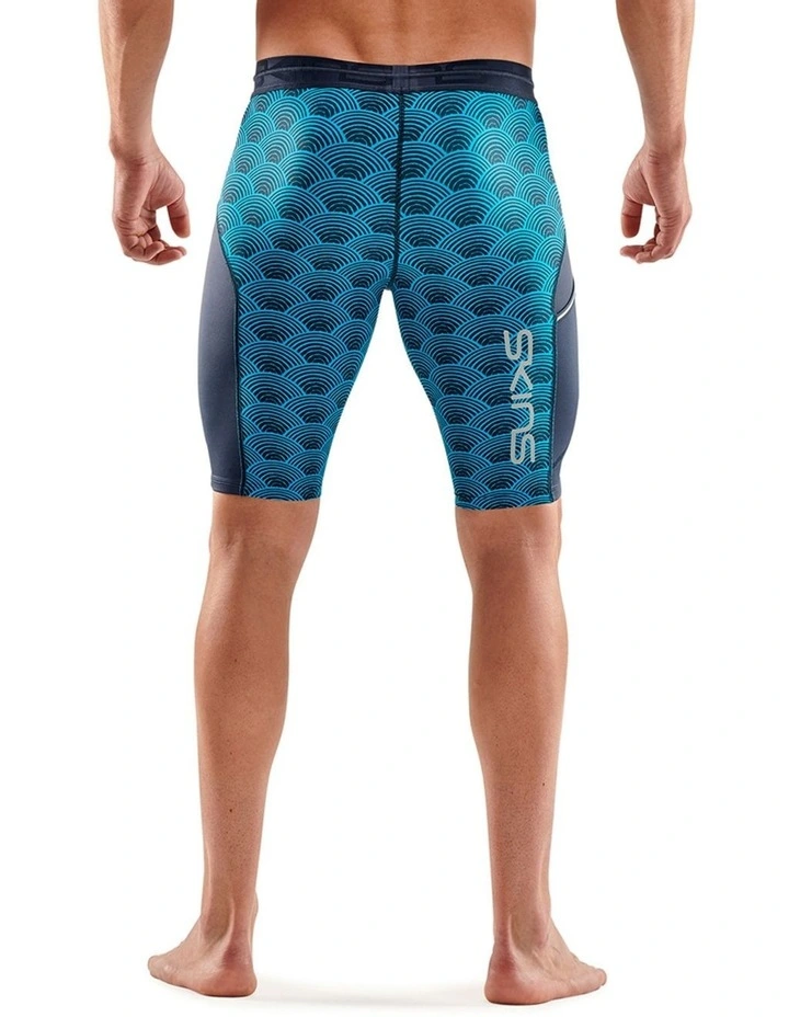 Series-3 Battleship Wave Activewear Half Tights in Blue image 2