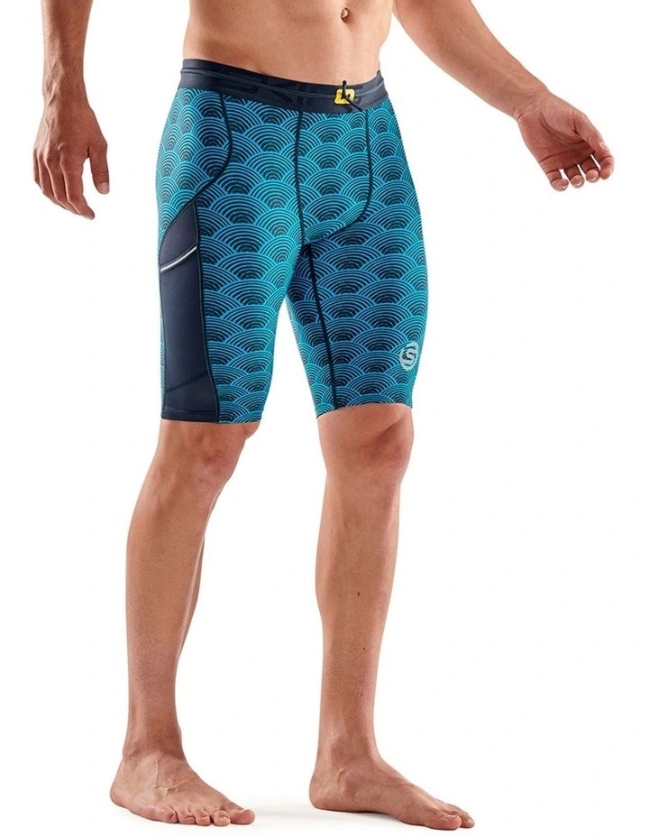 Series-3 Battleship Wave Activewear Half Tights in Blue image 3